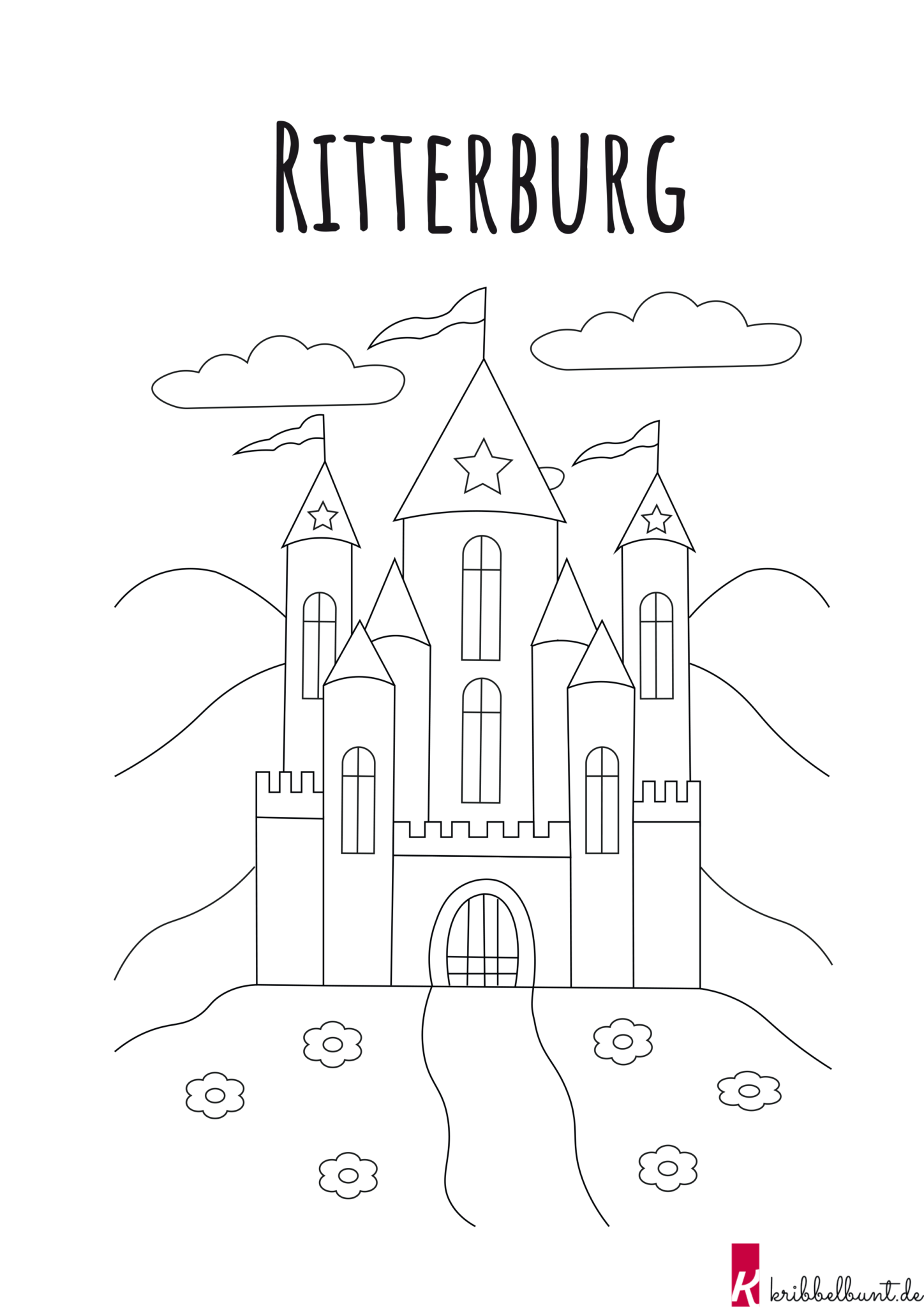 Ritterburg Ausmalbild » Als PDF | kribbelbunte Ausmalbilder