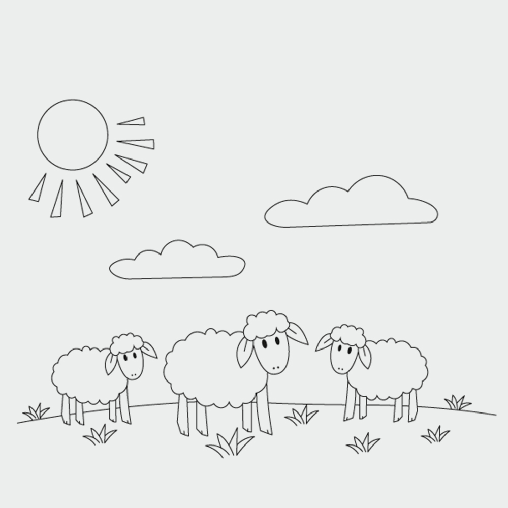 Ausmalbild Schafe » Schafe zum Ausmalen als PDF